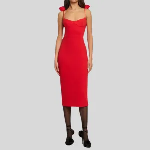 split three-dimensional rose sleeveless halter wrap dress