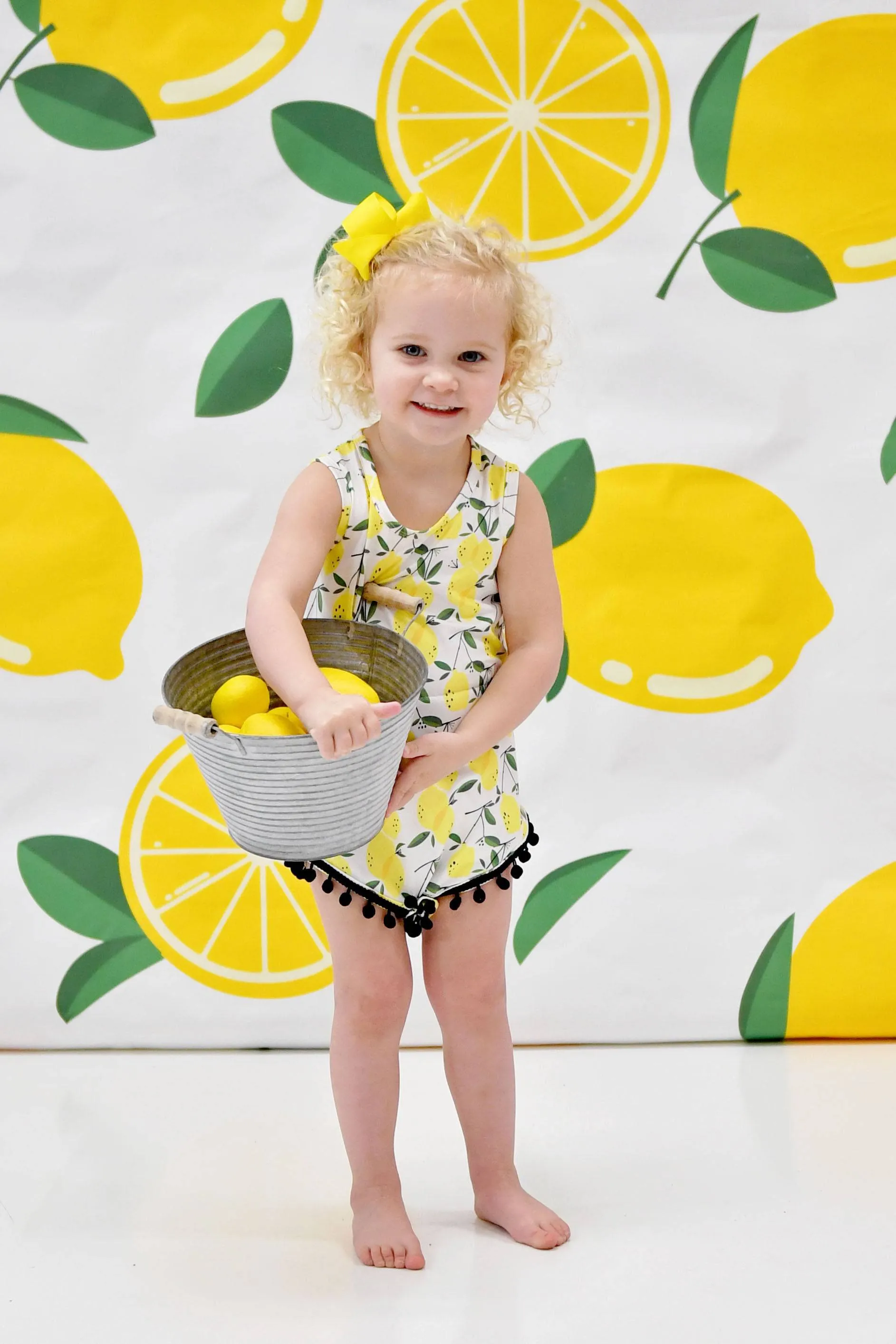 Summer Lemon Milk Silk Pom Pom Romper