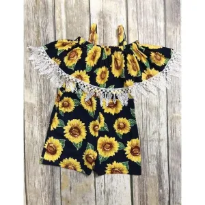 SUNFLOWER ROMPER W LACE TRIM