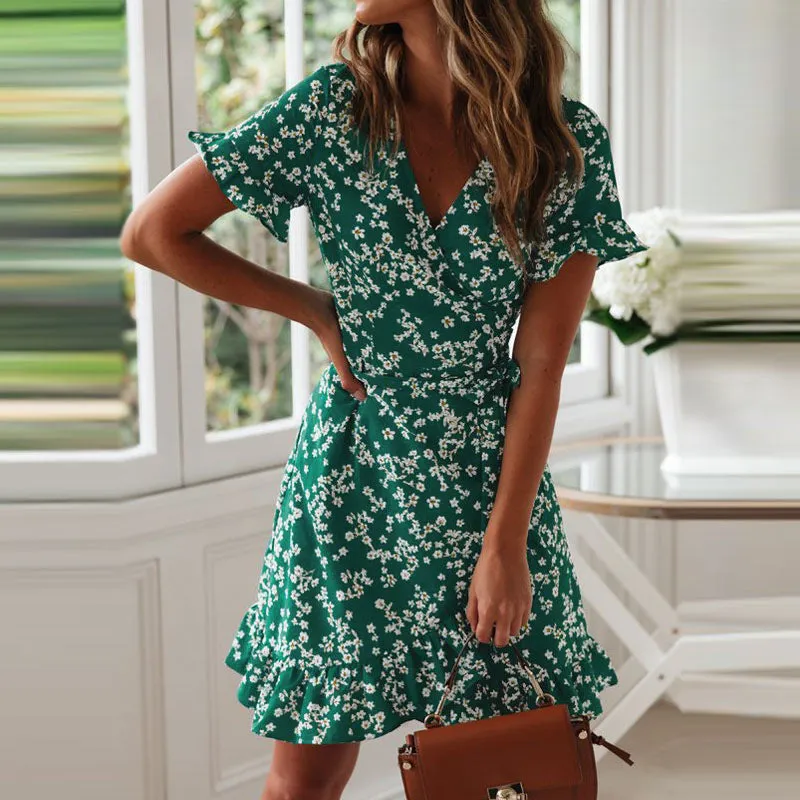 TastyHottie - Becca Sexy V Neck Floral Print Boho Beach Mini Dress