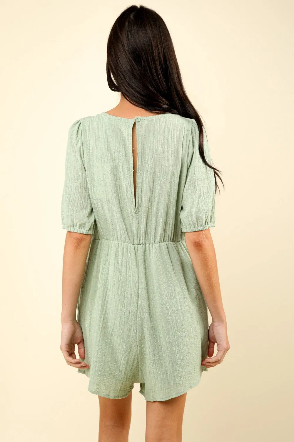 TEEK - Sage Lace Detail Puff Sleeve Pocketed Romper