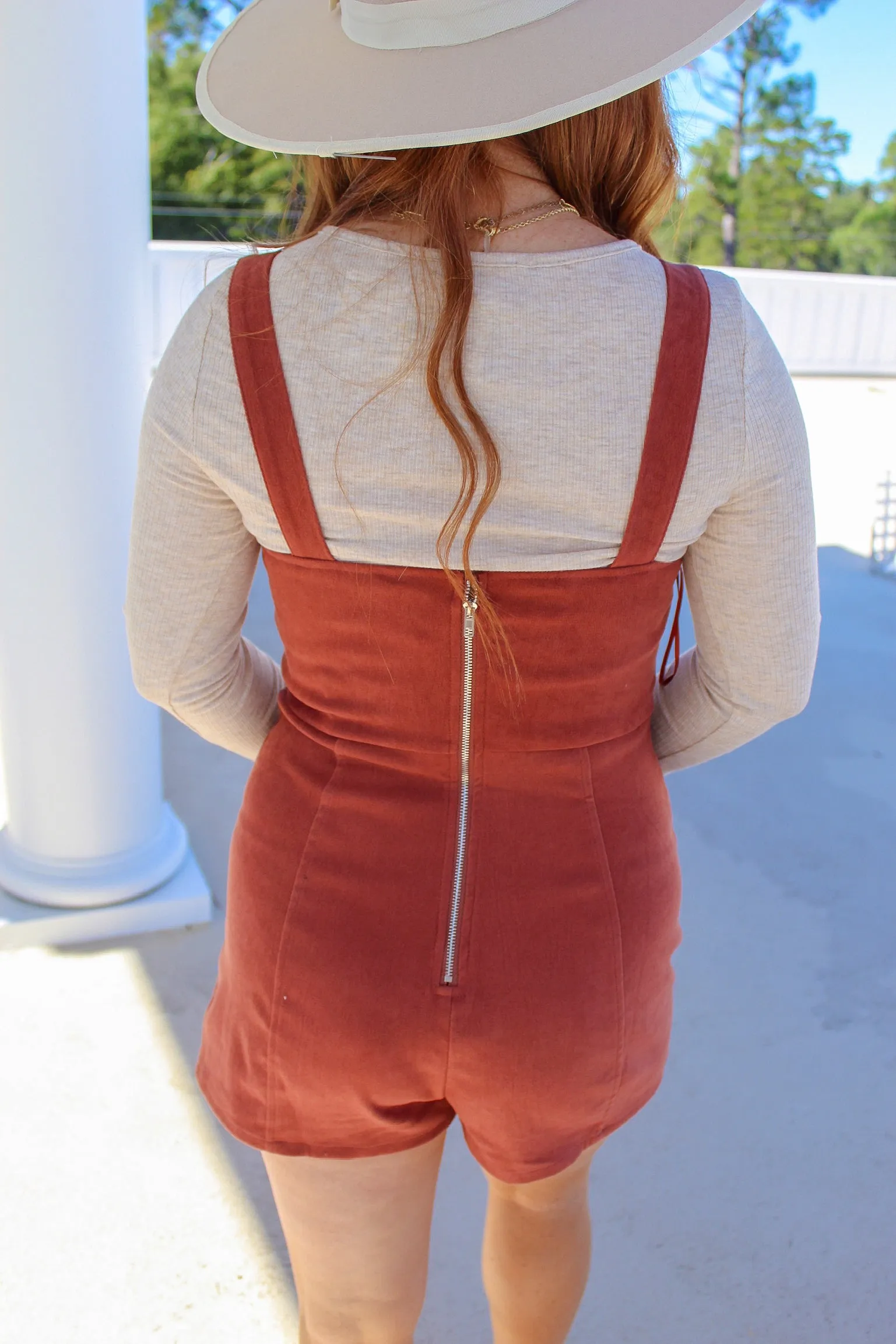 Teresa Slit Detail Strap Romper- Rust