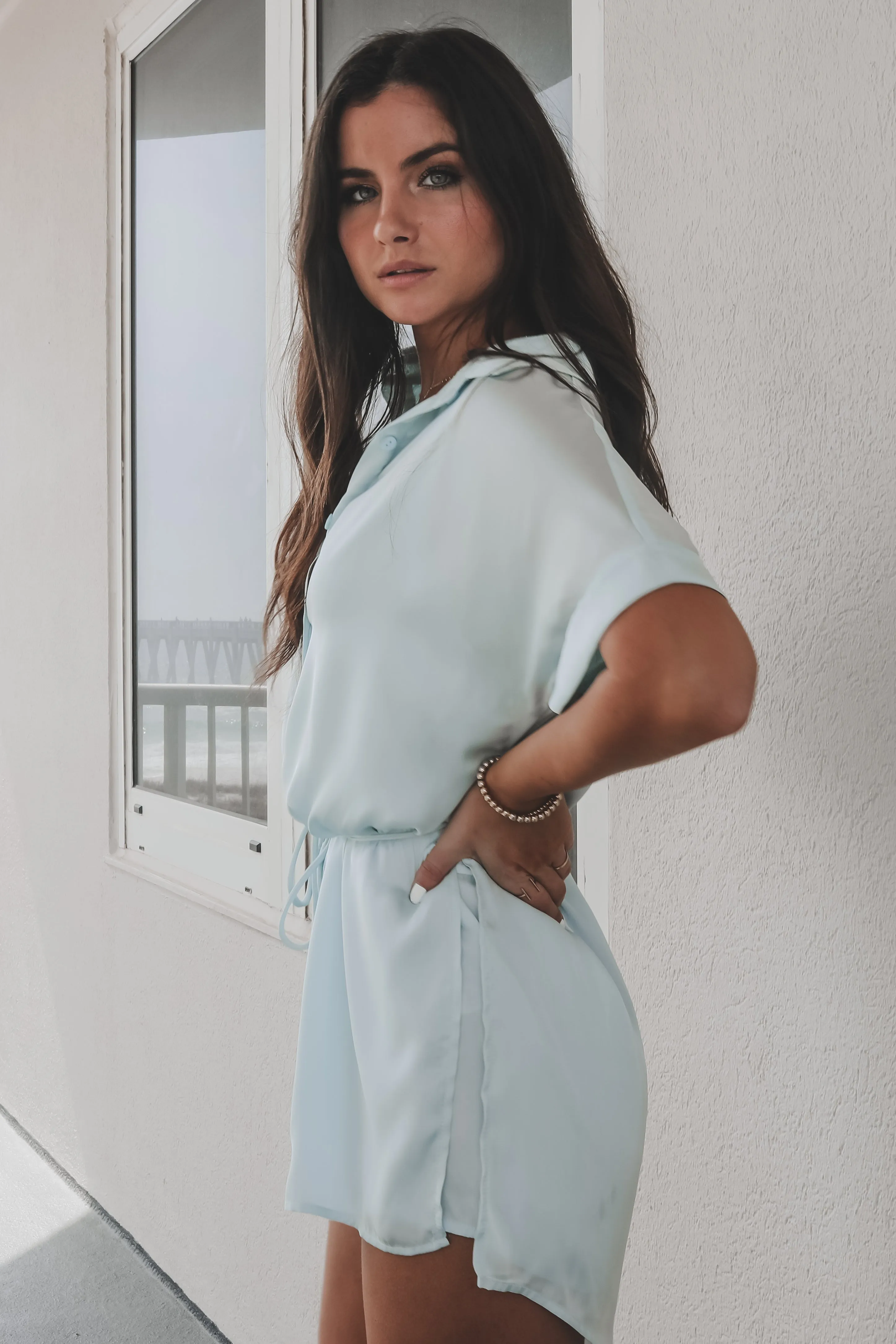 The Beverly Satin Short Sleeve Romper Dress