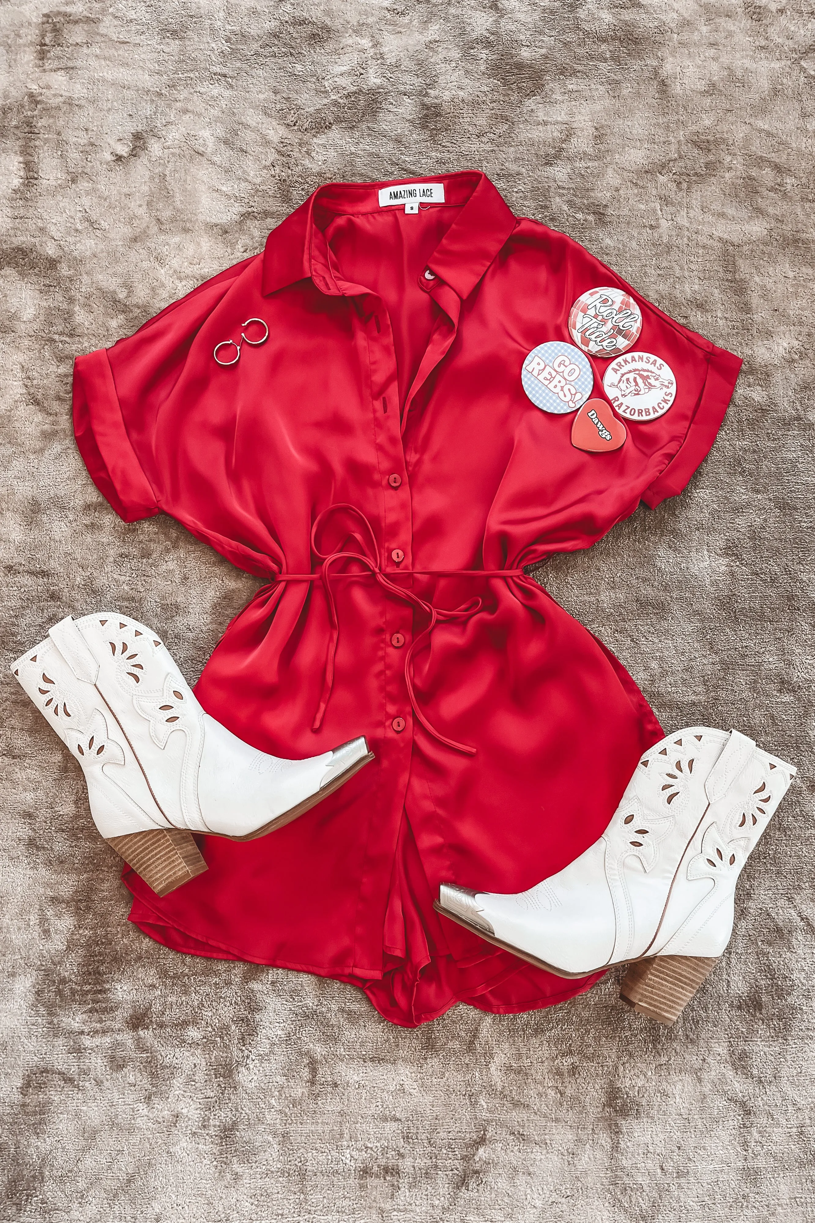 The Beverly Satin Short Sleeve Romper Dress