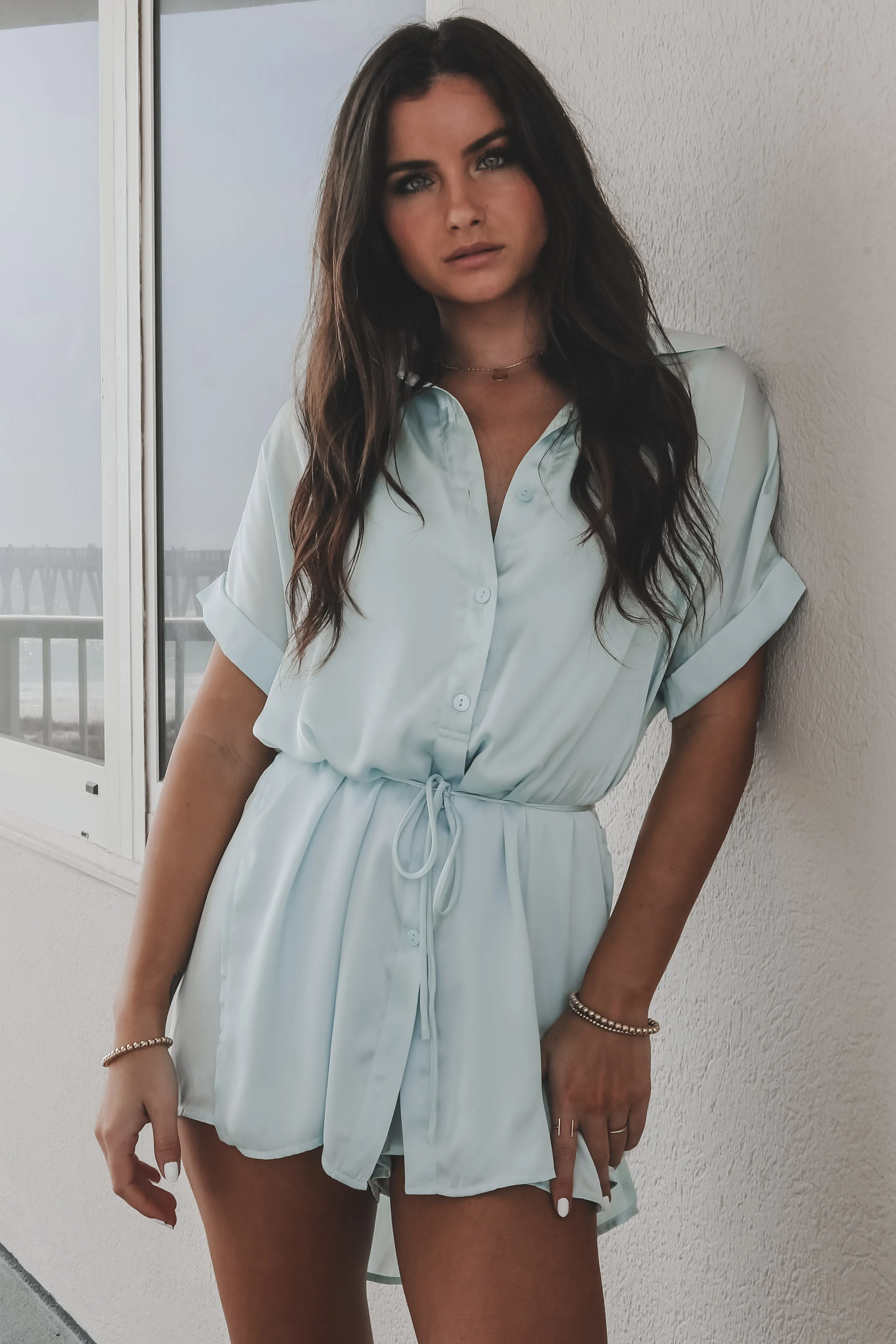 The Beverly Satin Short Sleeve Romper Dress