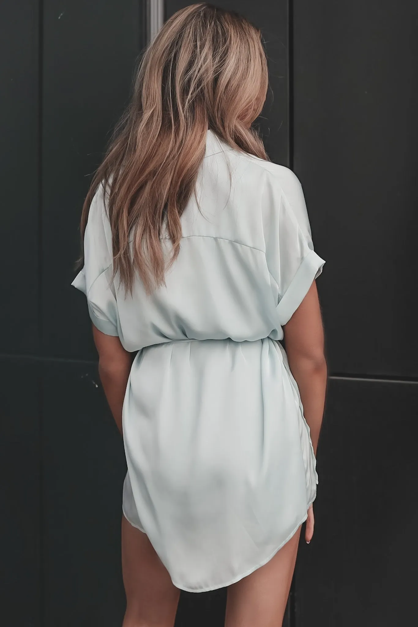 The Beverly Satin Short Sleeve Romper Dress