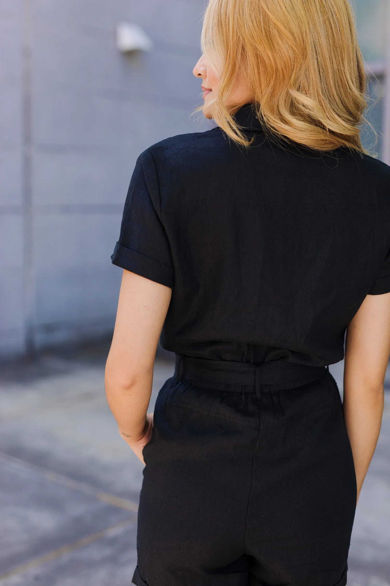 The Boardwalk Black Linen Romper