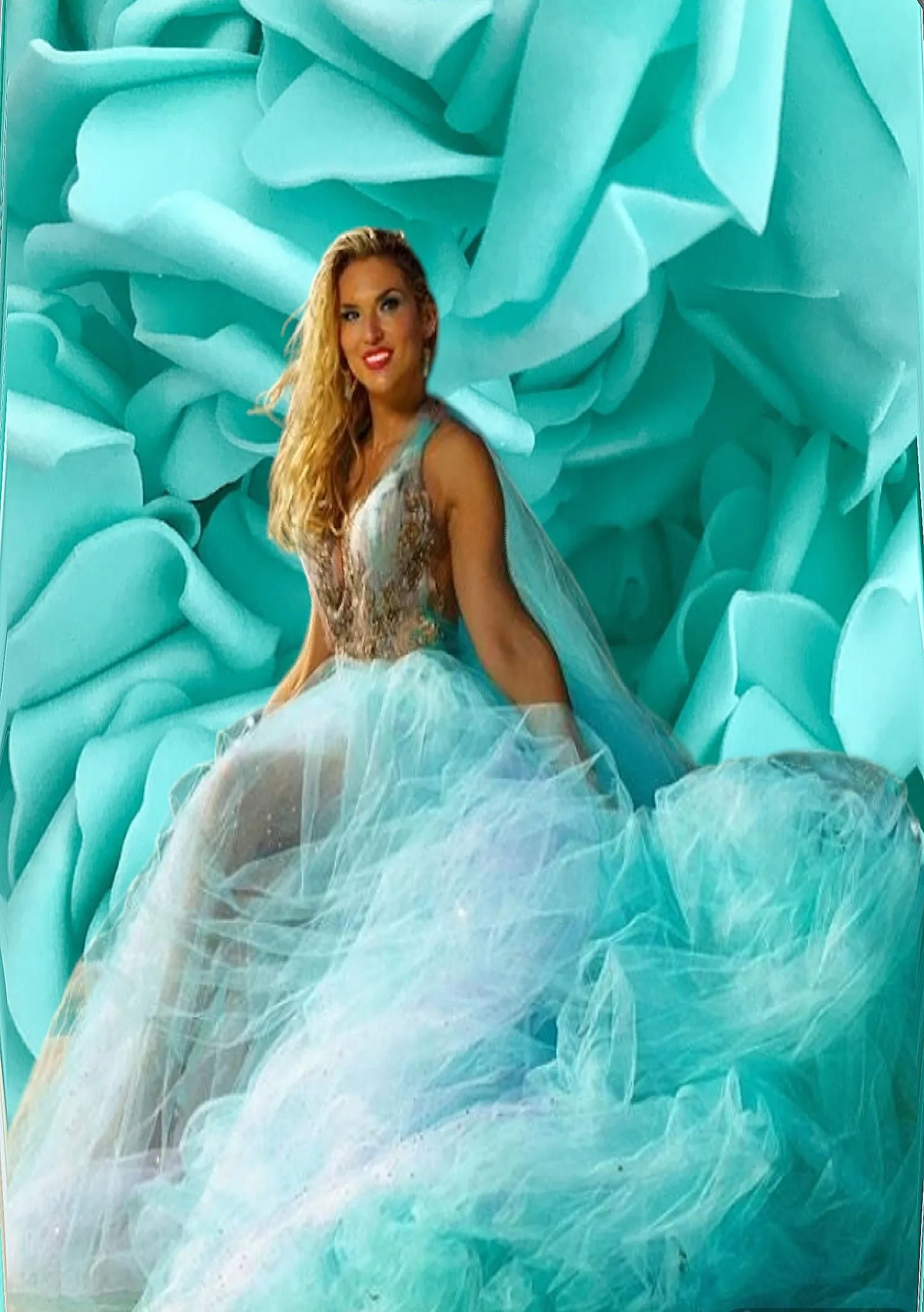 The "DUCHESS VANJA" Ocean Blue Green Crystal Lace & Tulle Wedding Ballgown Set (Custom Order)