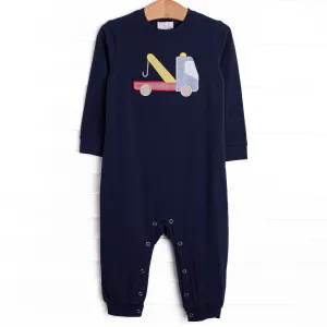 Towin' Time Applique Romper, Navy