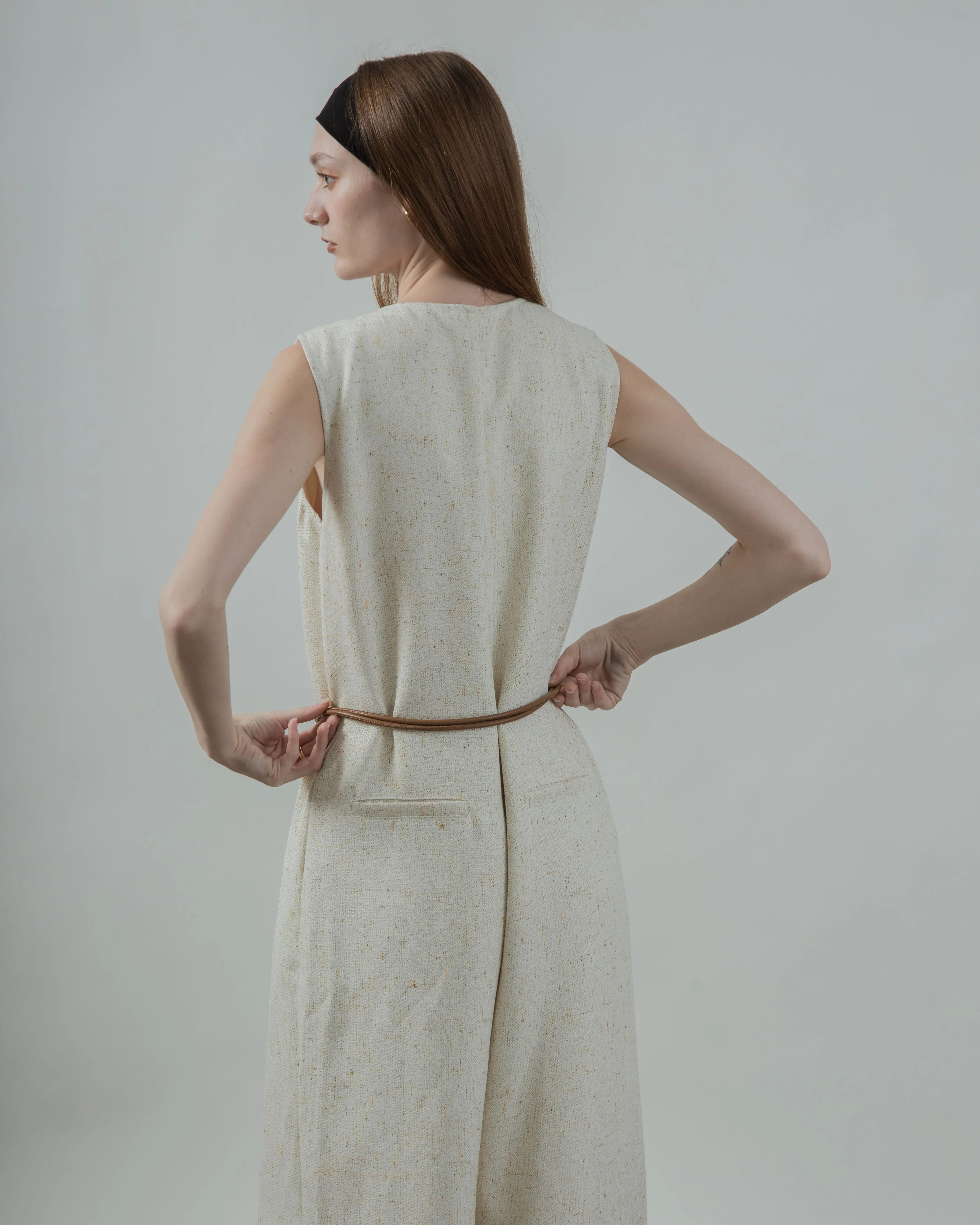 Tweed Sleeveless Loose Jumpsuit (Beige Mix)