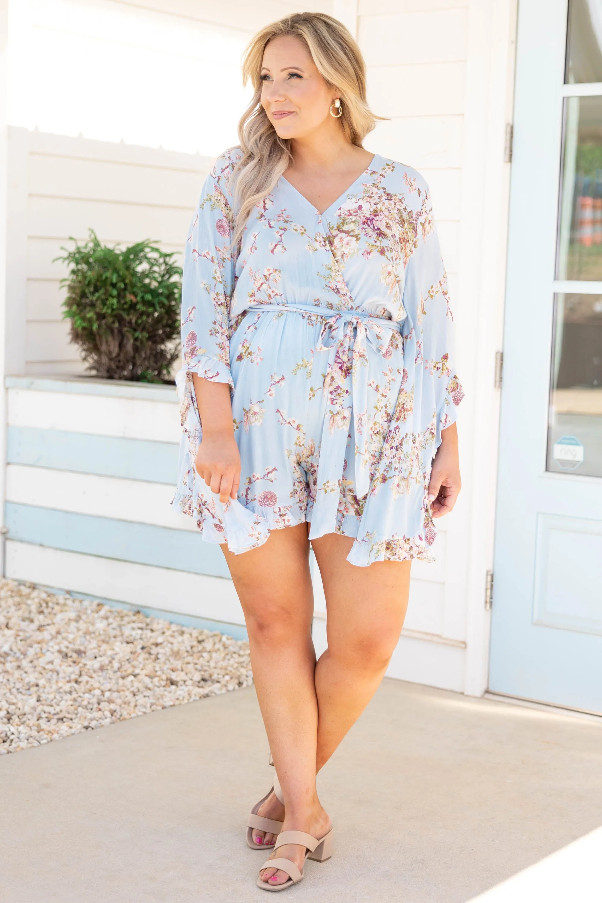 Twisted Memories Romper, Light Blue