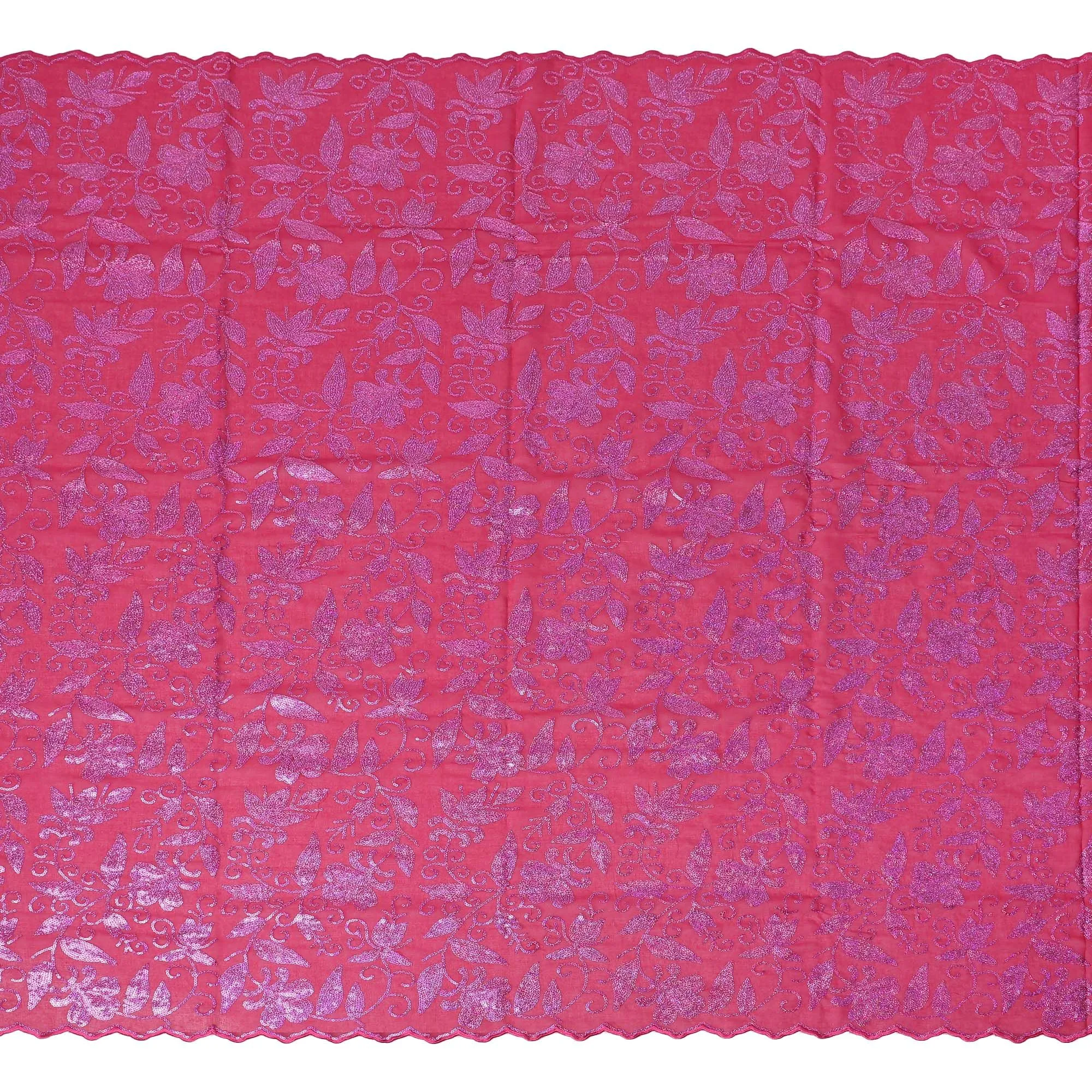 Vibrant Pink Shimmering Embroidery Cotton Voile Fabric for Thobe - 140cm Wide-4.5 Mtrs piece-D18607