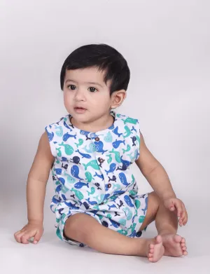 Whale Print Half Romper For Unisex Baby