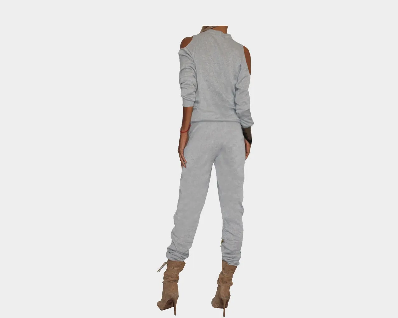 Whispering Gray Cold Shoulder Jog Suit - The Park Avenue