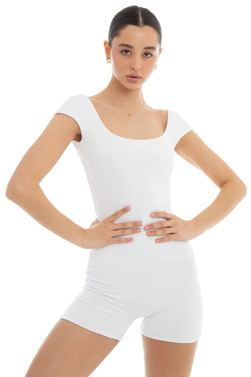 White Backless Tight Short Cap Sleeve Romper