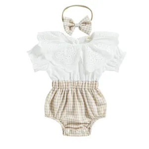 White Lace Plaid Baby Romper