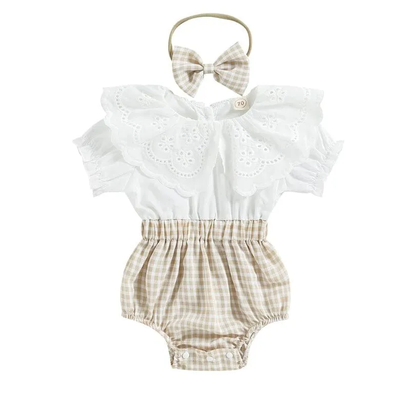 White Lace Plaid Baby Romper