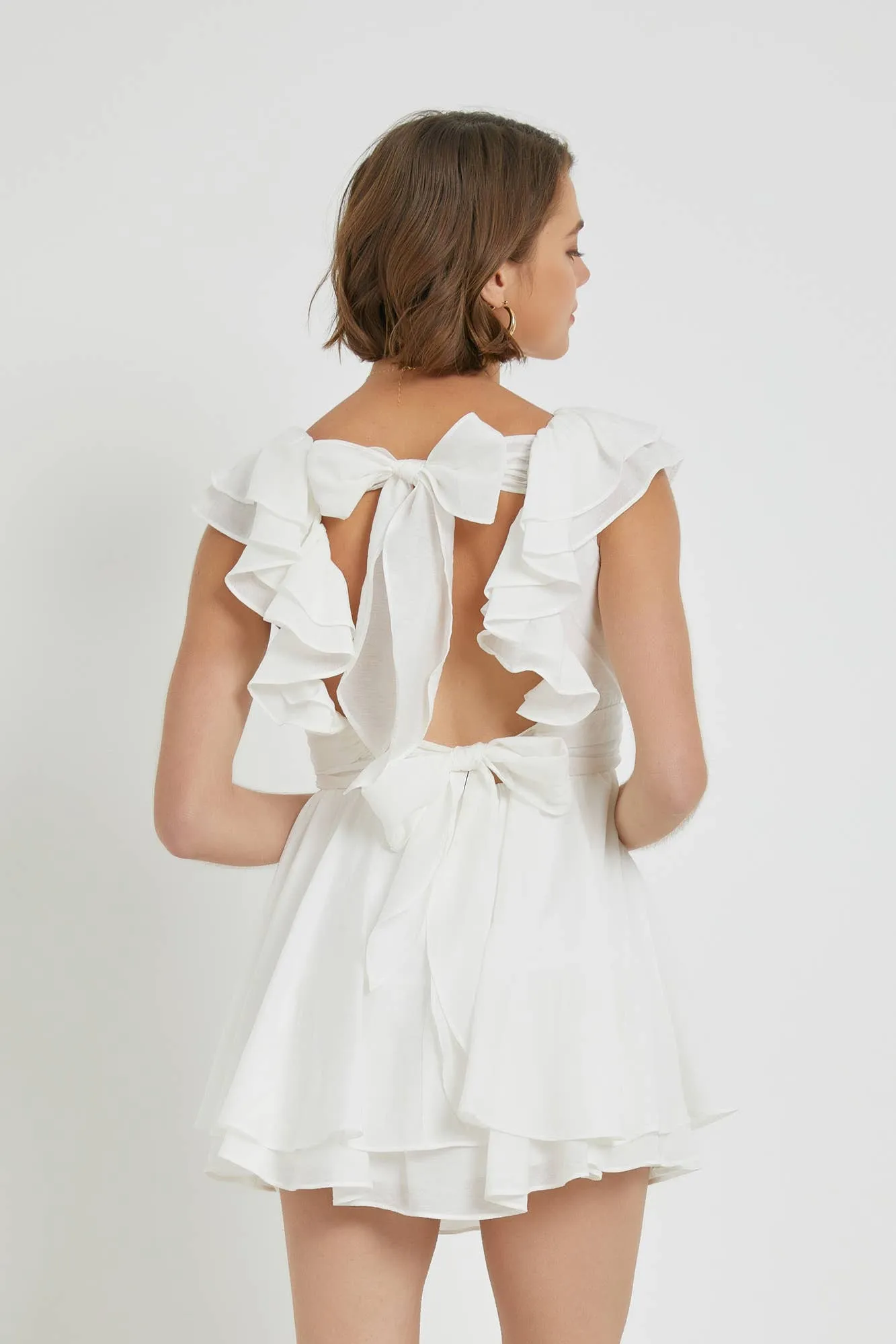 White Tie Back Ruffle Romper