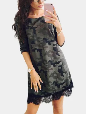 Wholesale Round Neck 3/4 Sleeve Length Lace Shirt Dresses