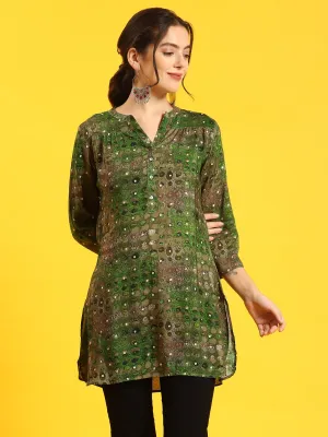 Women Green Ornamental Print Tunic