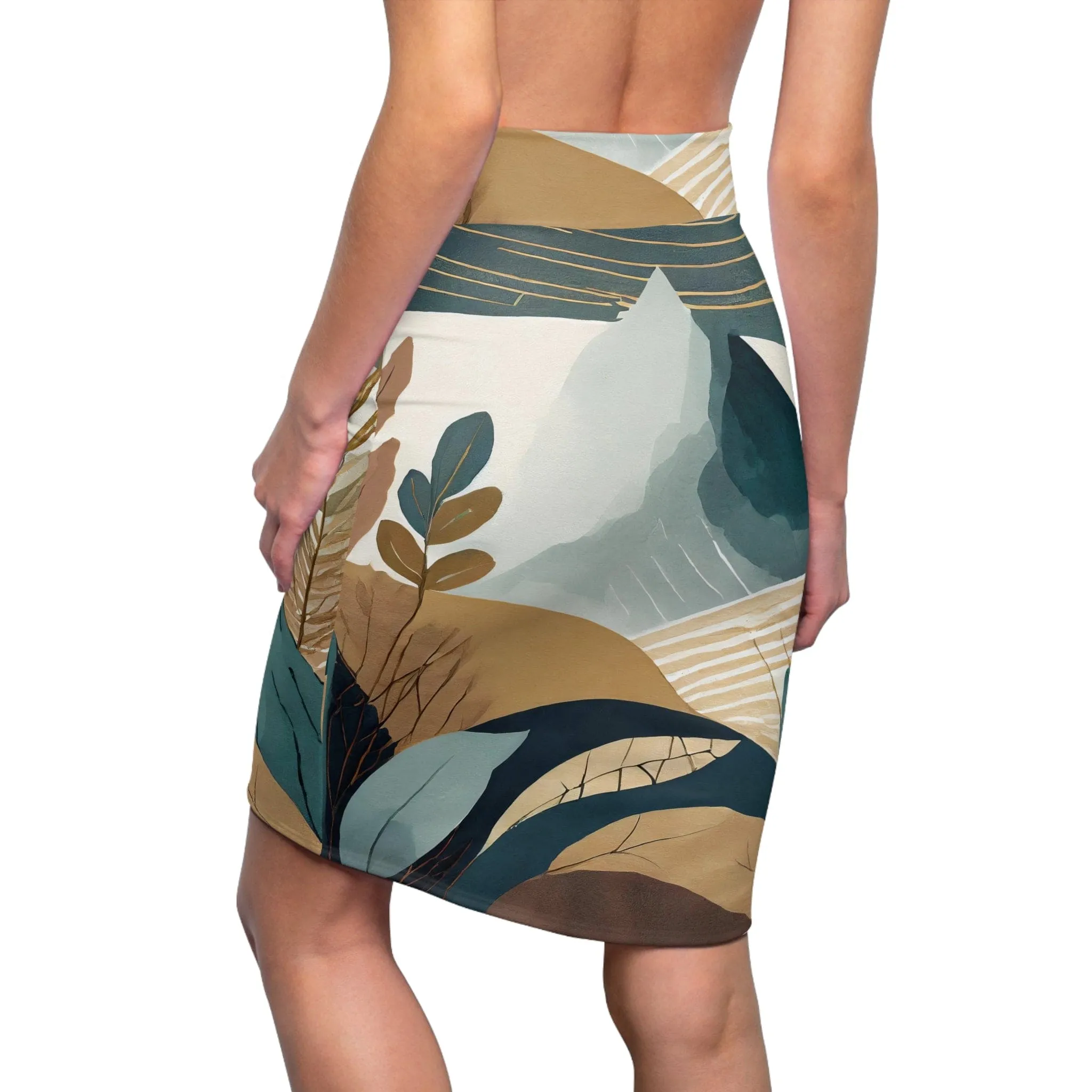 Womens Pencil Skirt - Boho Style Print 3698