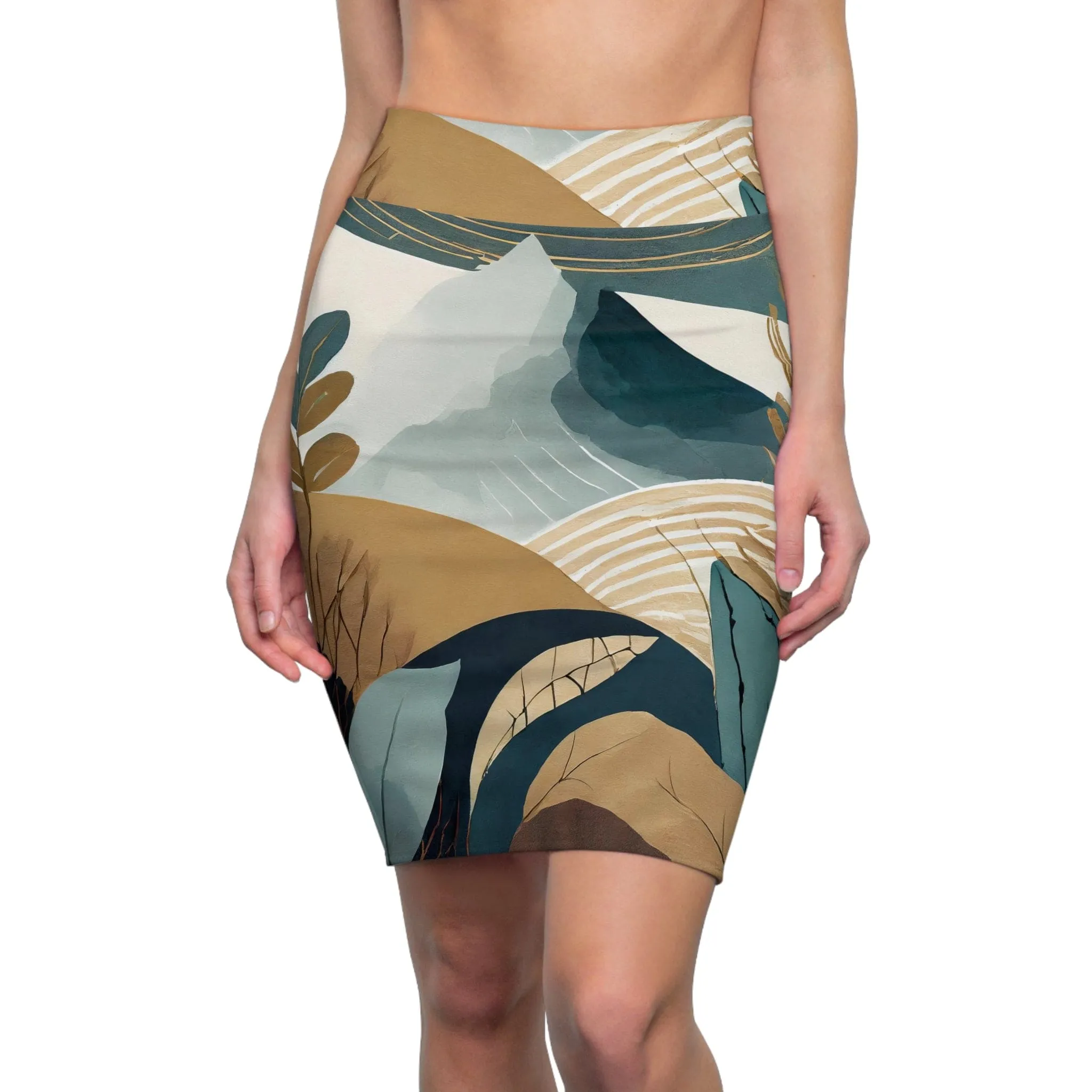 Womens Pencil Skirt - Boho Style Print 3698