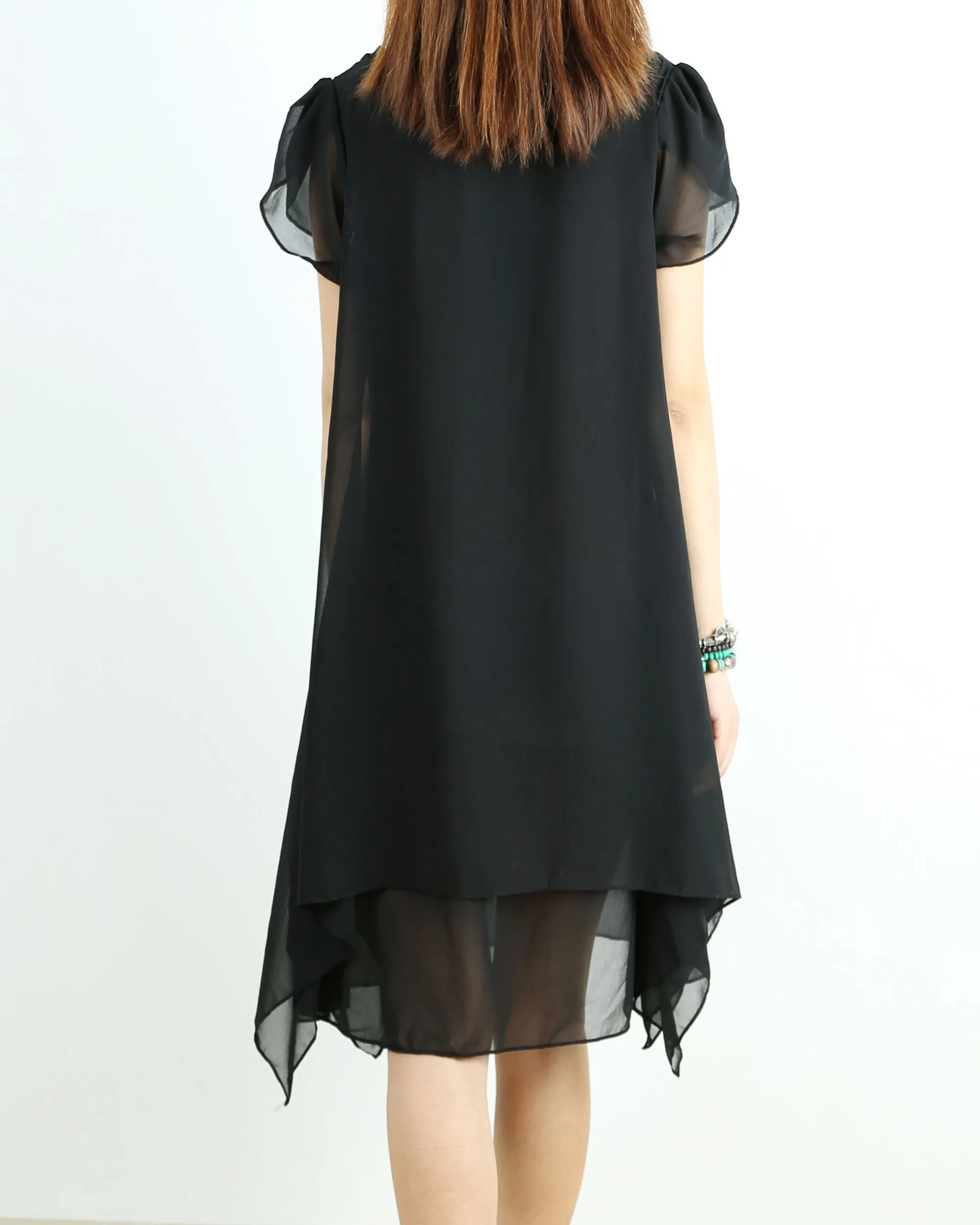 Women's short sleeves tunic dress/chiffon dress/Casual Tunic top/summer dress/customized oversized dress/black tunic top(Y1709)