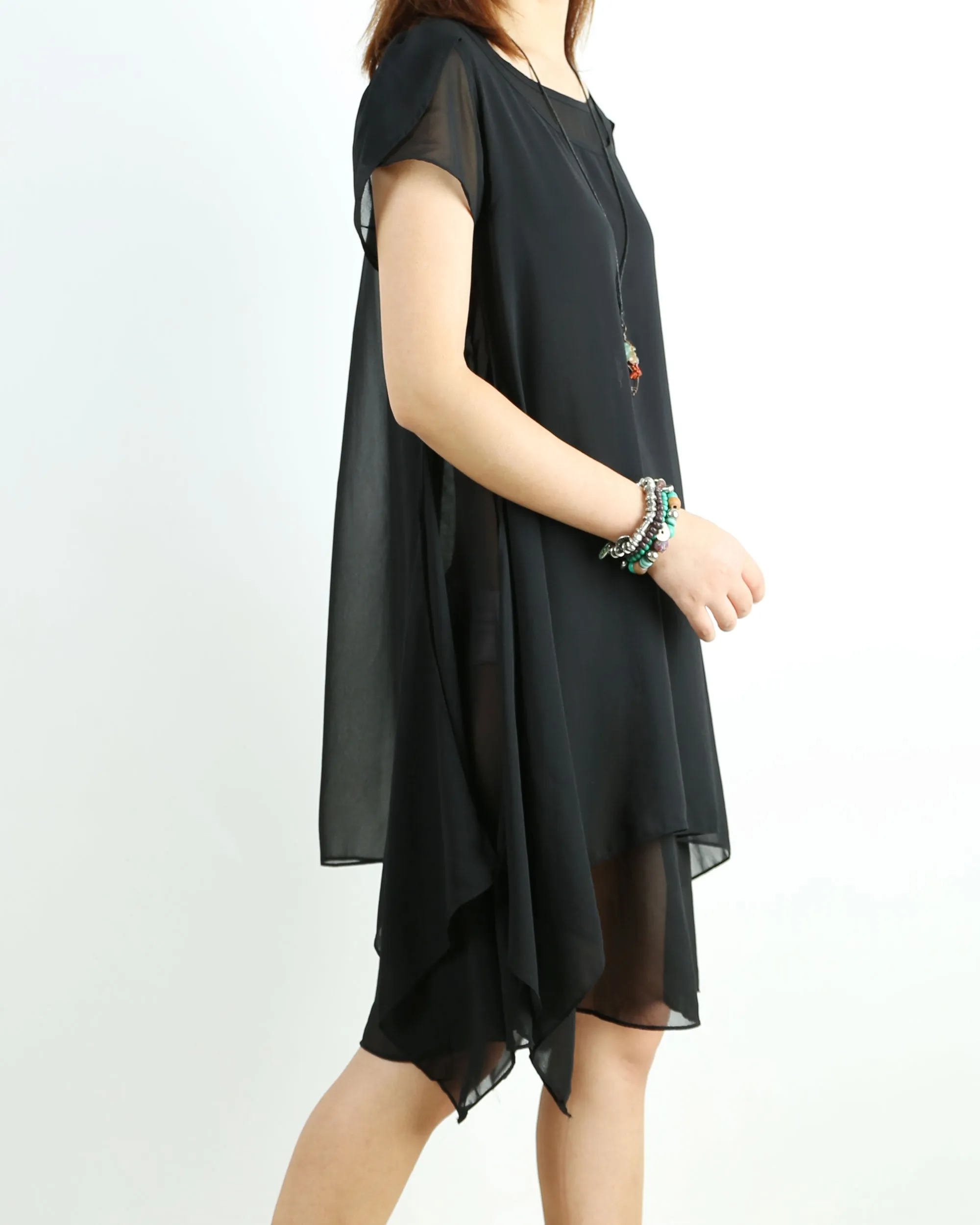 Women's short sleeves tunic dress/chiffon dress/Casual Tunic top/summer dress/customized oversized dress/black tunic top(Y1709)