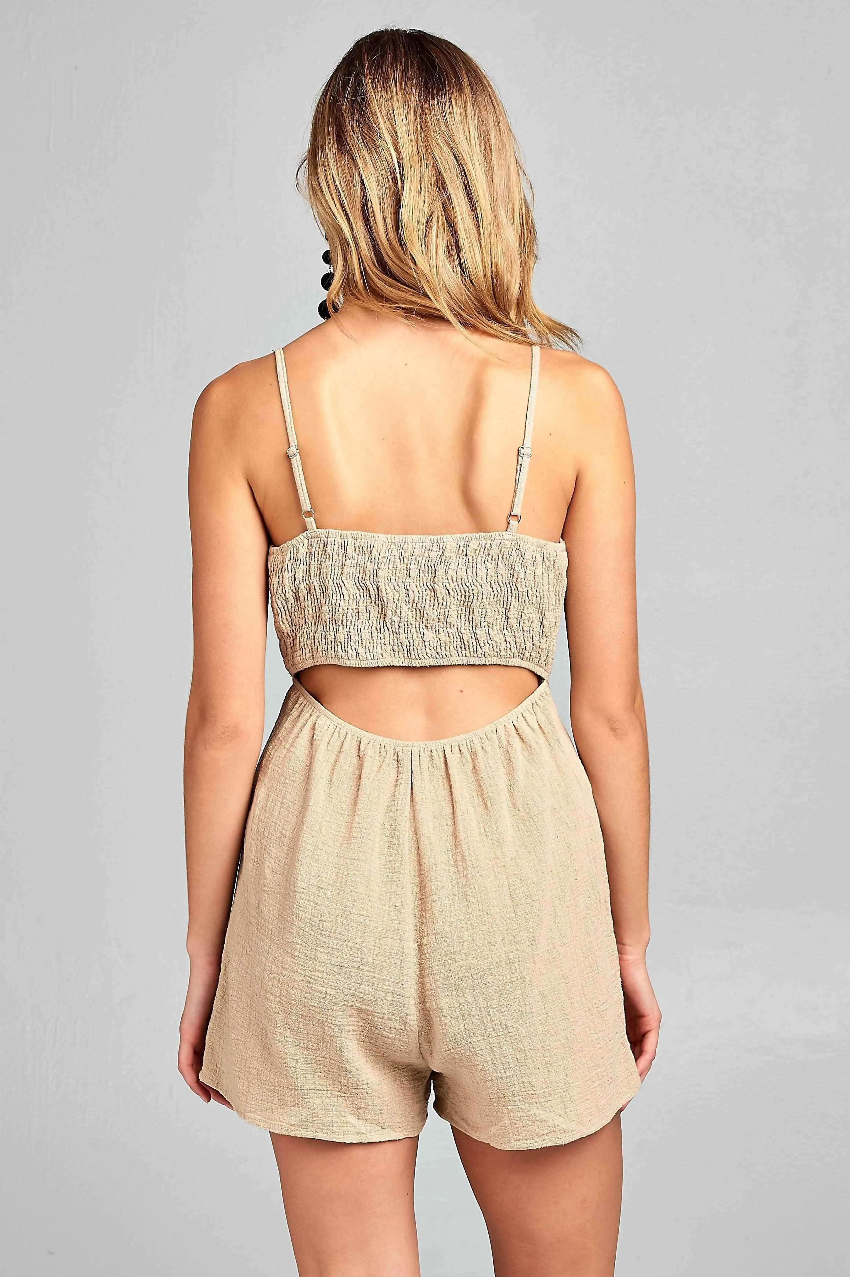 Womens Sleeveless One-Piece Romper Shorts Open Back