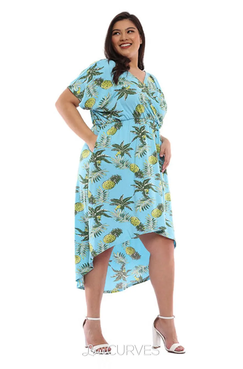 Wrap Mullet Dress with Pockets - Blue Pineapple