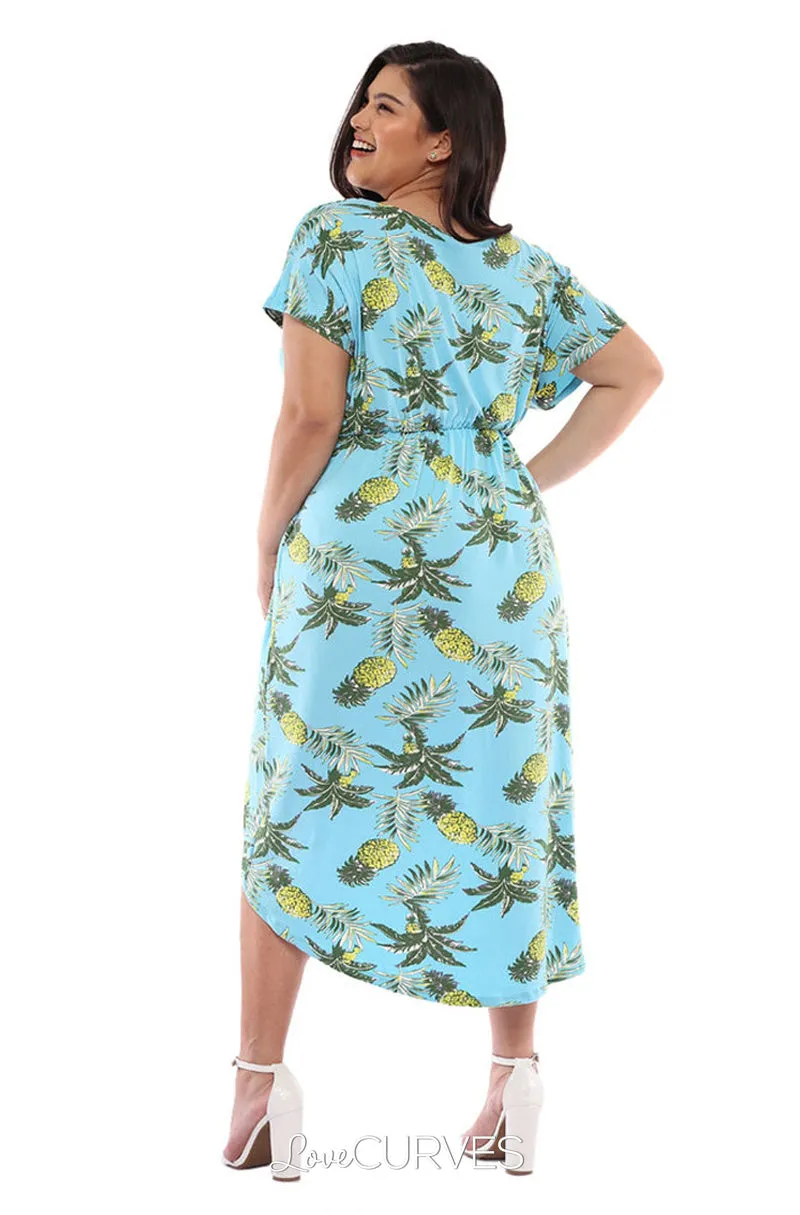 Wrap Mullet Dress with Pockets - Blue Pineapple