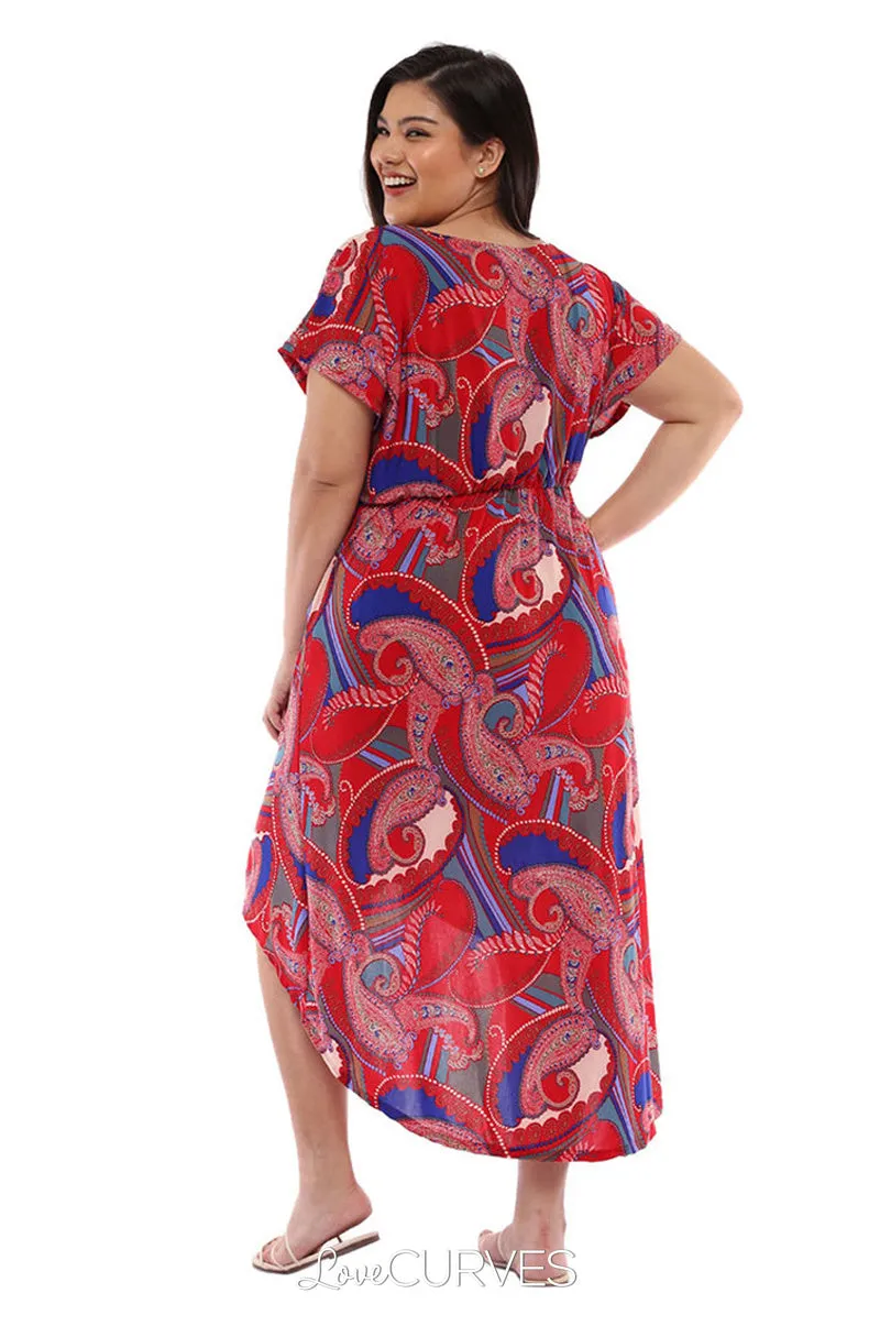 Wrap Mullet Dress with Pockets - Red Paisleys