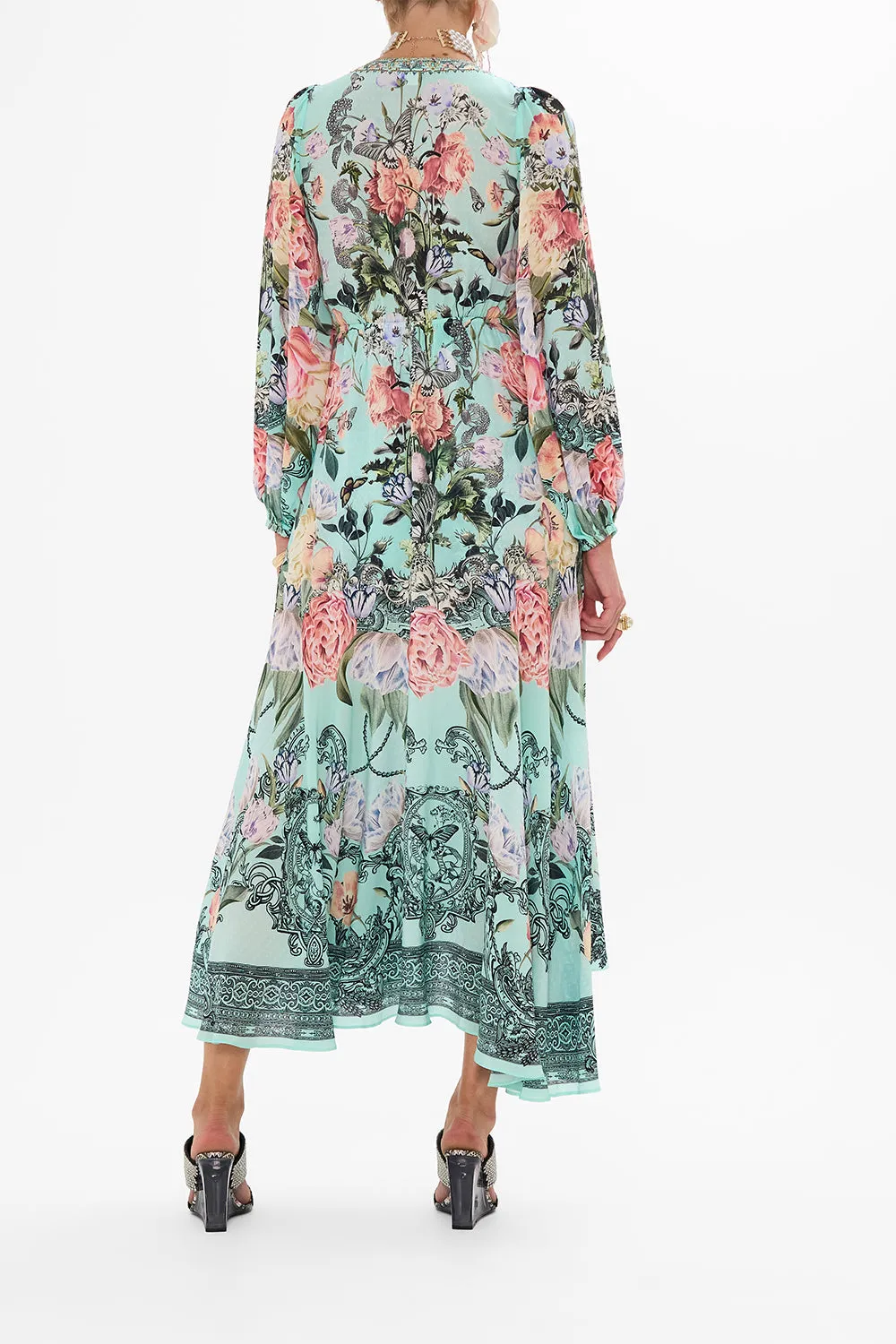 WRAP TIE DRESS WITH BLOUSON SLEEVE PETAL PROMISE LAND