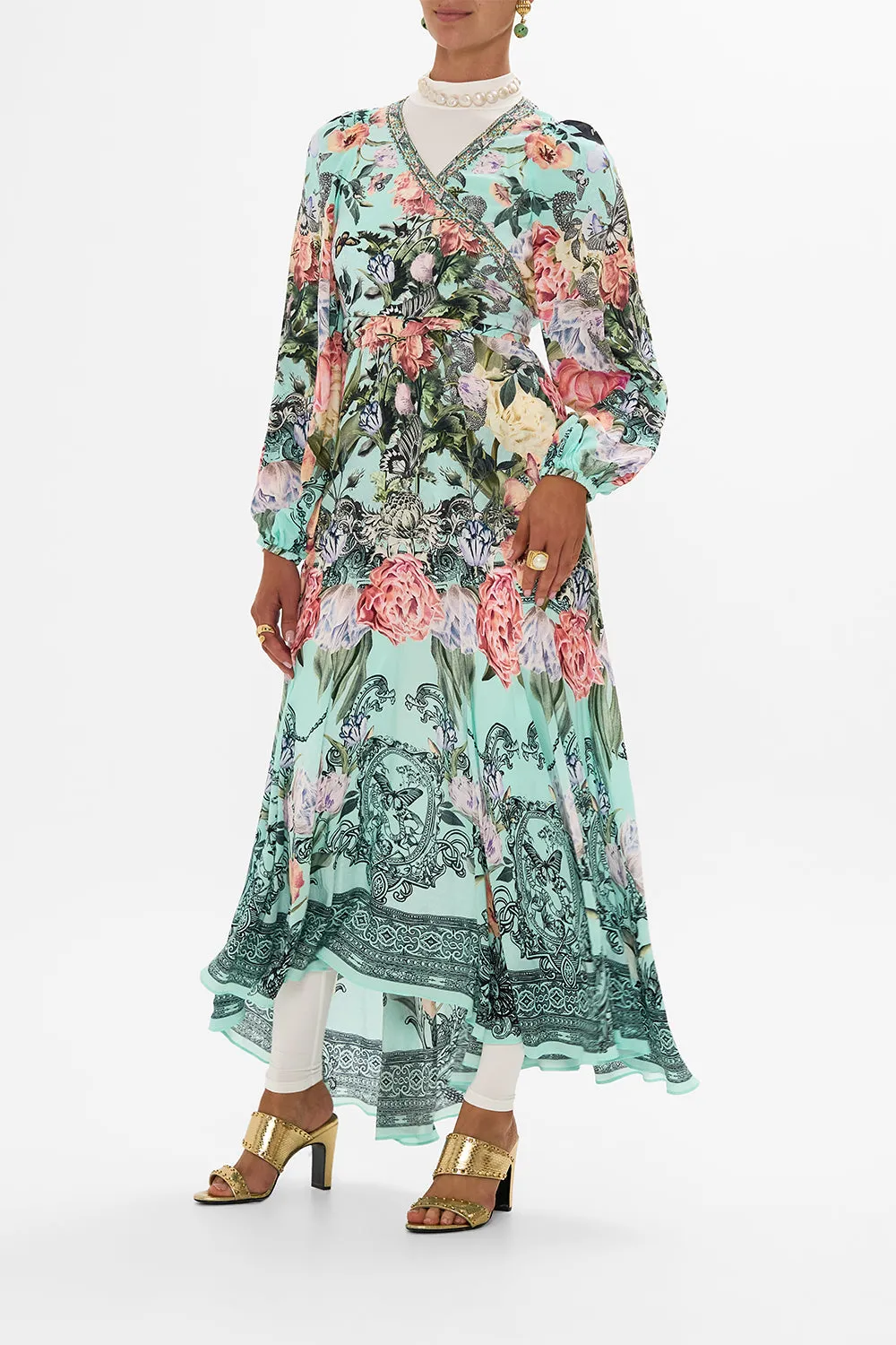 WRAP TIE DRESS WITH BLOUSON SLEEVE PETAL PROMISE LAND