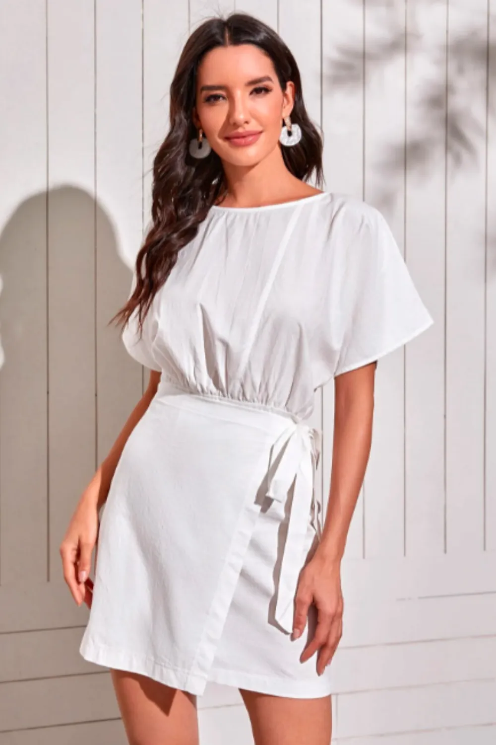 Wrap Waist Backless Solid Midi Dress