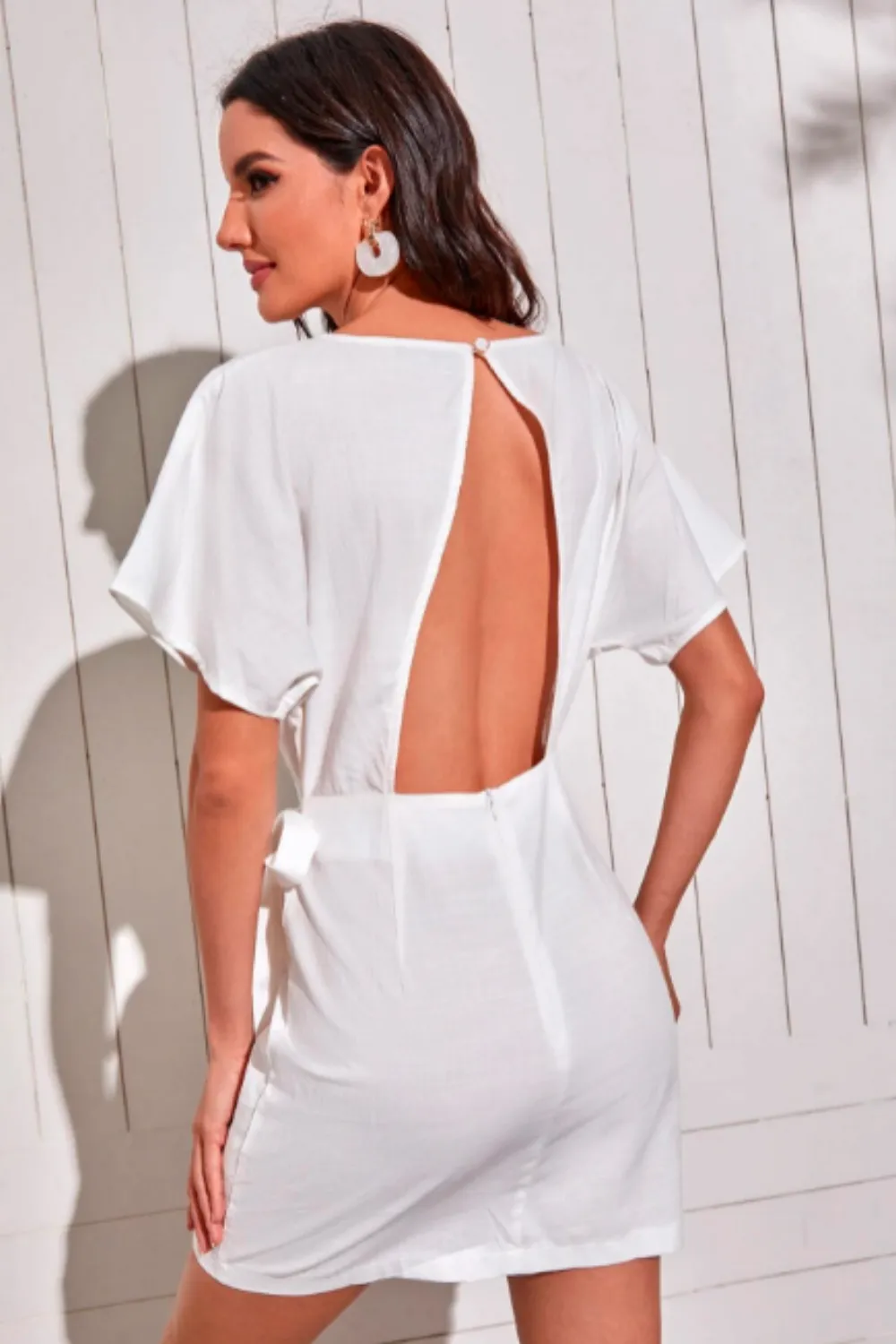 Wrap Waist Backless Solid Midi Dress