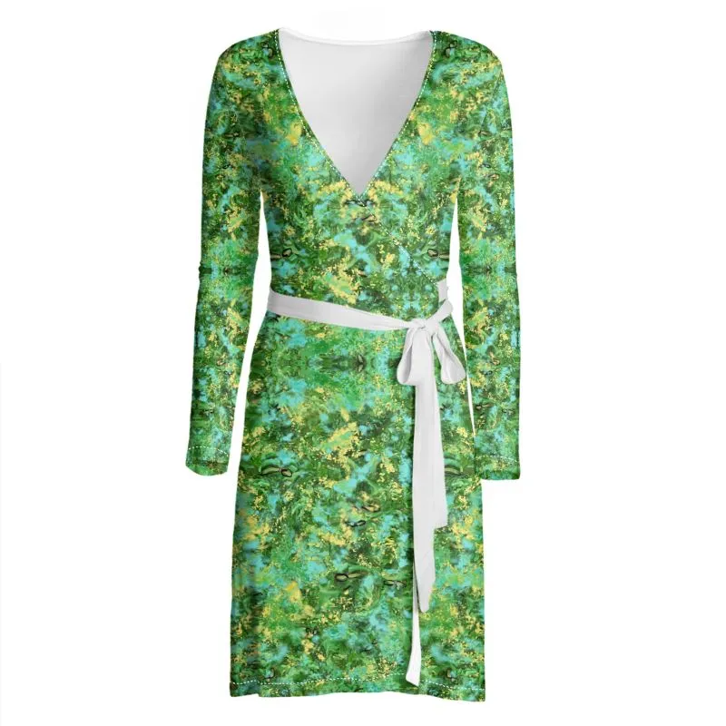 Yellow and blue lilly long sleeve wrap dress