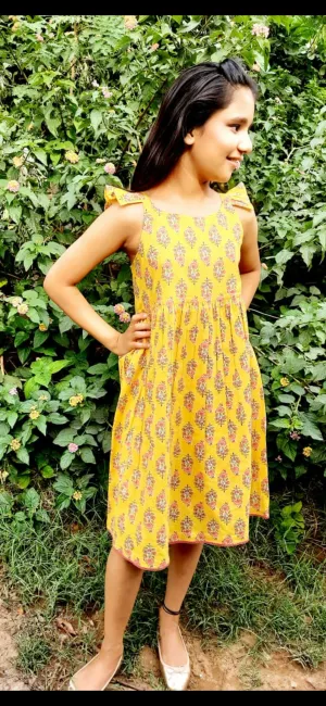 Yellow Flutter Sleeves Dress