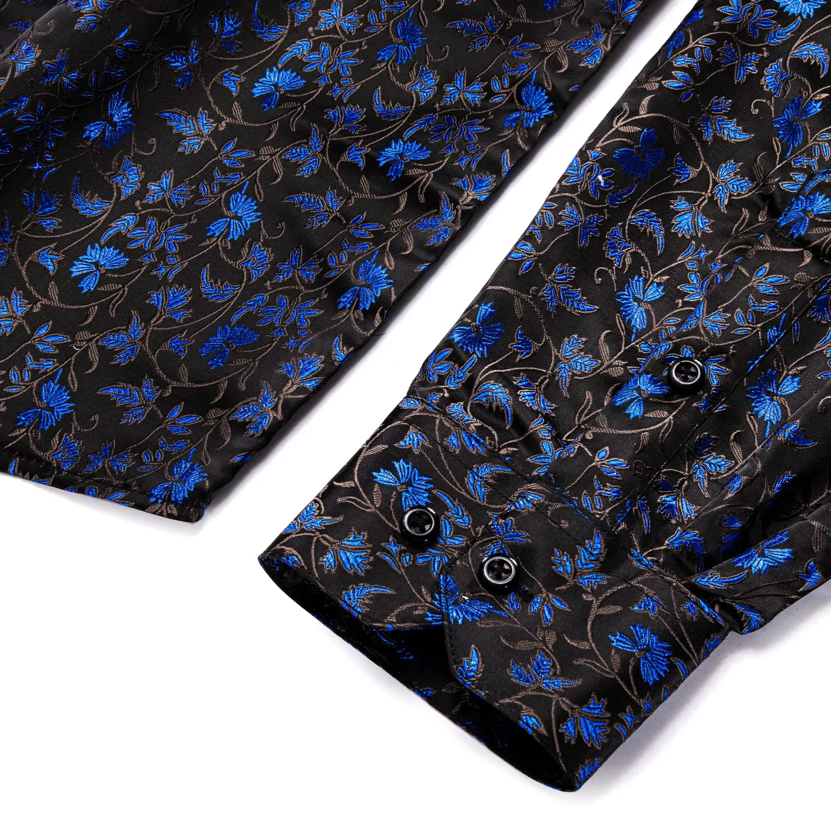 YourTies Black Mens Top Blue Floral Jacquard Long Sleeve Dinner Shirt