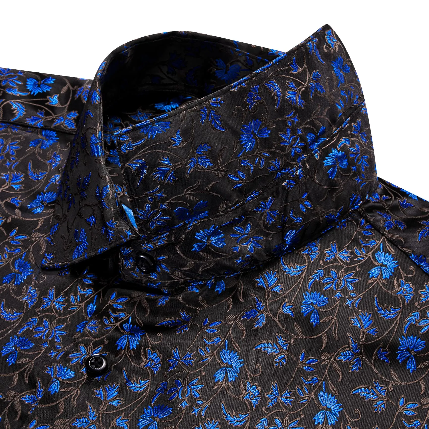 YourTies Black Mens Top Blue Floral Jacquard Long Sleeve Dinner Shirt