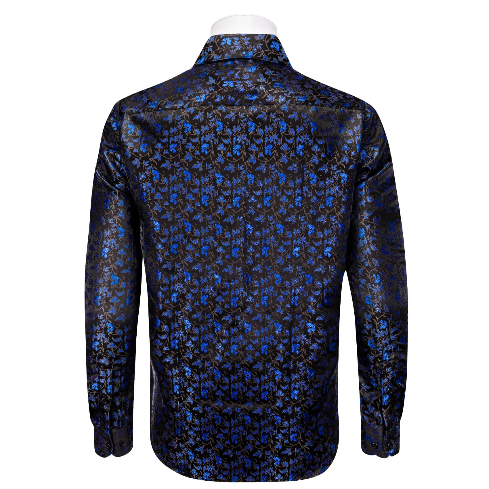 YourTies Black Mens Top Blue Floral Jacquard Long Sleeve Dinner Shirt