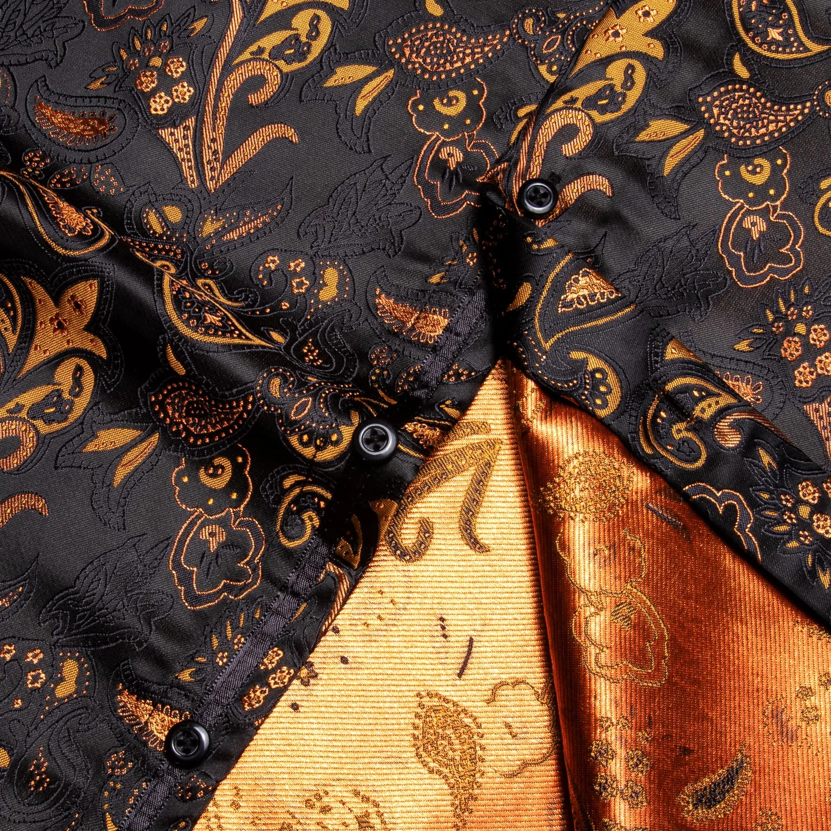 YourTies Black Shirt Orange Jacquard Paisley Shirt Men's Silk Top