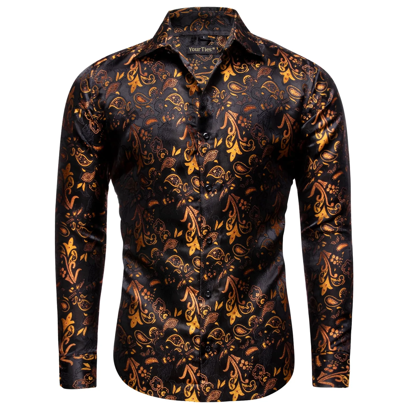 YourTies Black Shirt Orange Jacquard Paisley Shirt Men's Silk Top