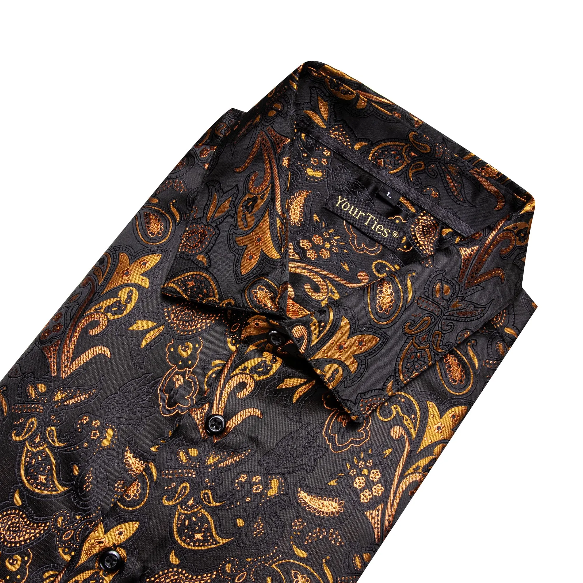 YourTies Black Shirt Orange Jacquard Paisley Shirt Men's Silk Top