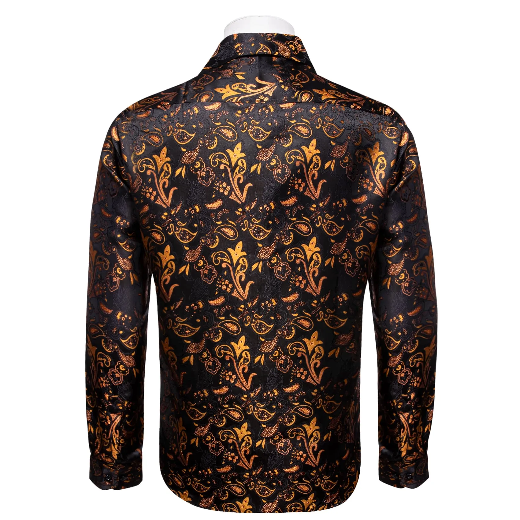 YourTies Black Shirt Orange Jacquard Paisley Shirt Men's Silk Top