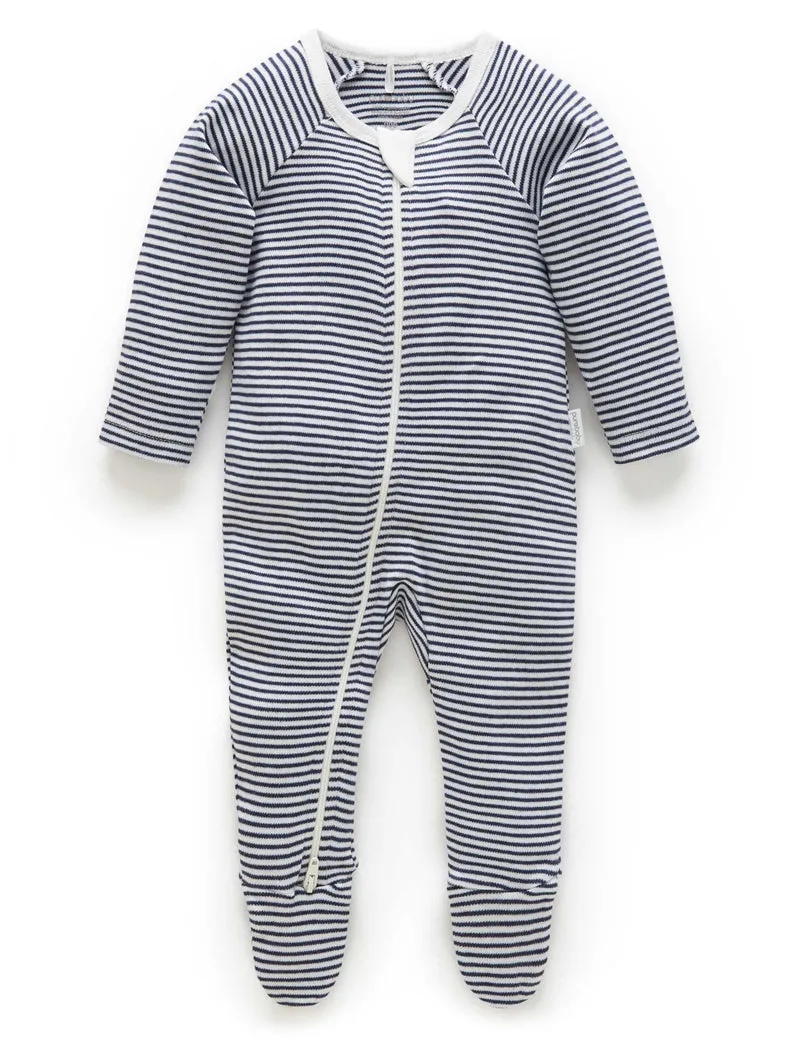 Zip Growsuit - Navy Melange Stripe