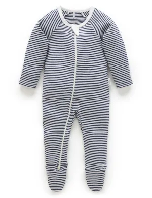 Zip Growsuit - Navy Melange Stripe