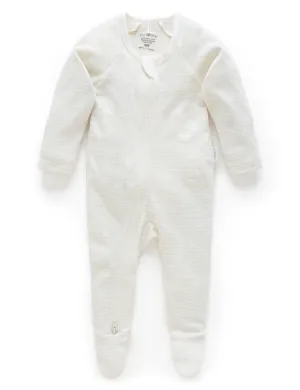 Zip Growsuit - Wheat Melange Stripe